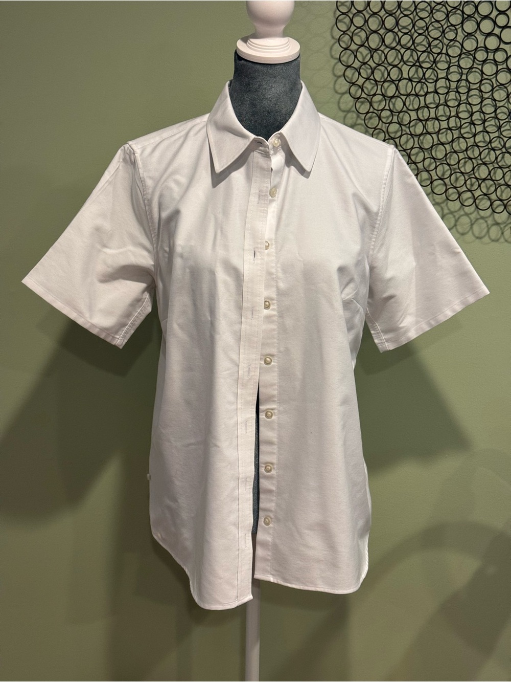 Lands' End Women's White Short Sleeve Button Down Shirt Collared Cotton M